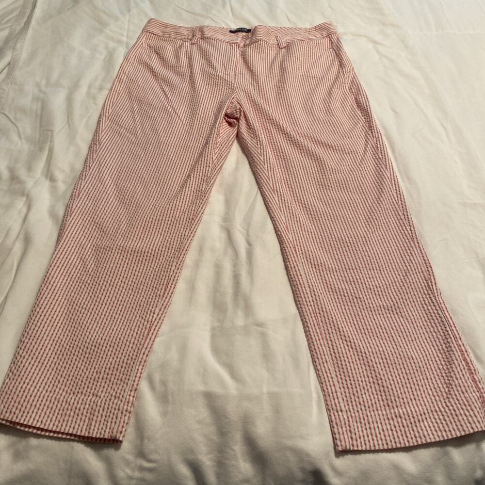 Lands End Seersucker Pink Capri Women’s Size 14 Mid Rise Slim Leg